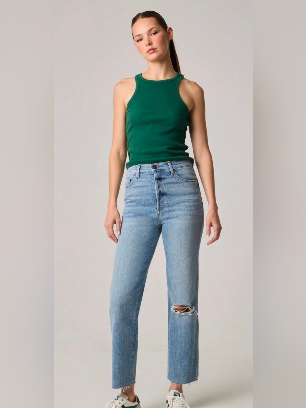 Edyson Olivier High-Rise Straight Distressed Cotton Denim Jeans 29/8 Med Marconi
